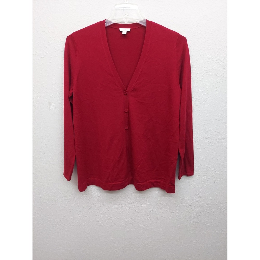 J Jill Sweater Womens Medium Red Burgundy V Neck Button Up Wool Blend